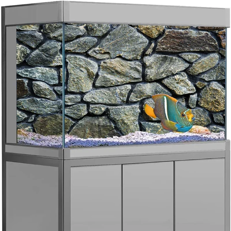 1Roll 3D Effect Black Stone Aquarium Background Poster HD Rock Stone Self Adhesive Fish Tank Background