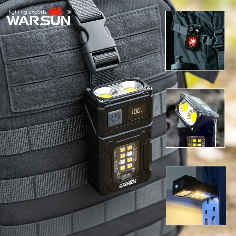 WARSUN DC08 Rechargeable LED Work Light, 800Lm, 180° Rotatable, Magnetic Base, IPX5 Waterproof, Portable Multi-function Lamp