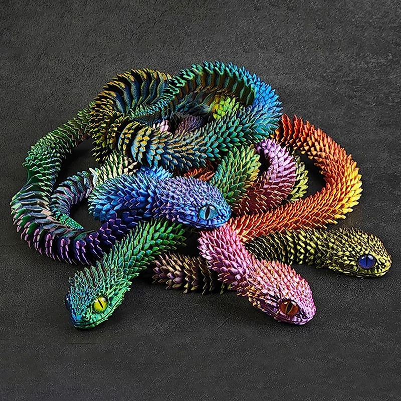 1Pcs 3D Printed Action Figure Snake Articulated Bush Viper Toy-Dragon Snake Integrated Joint Mobility Statue Ornament Home Decor