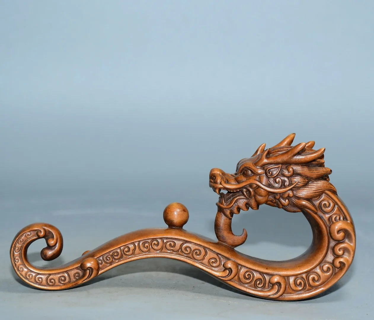 

5"Tibetan Temple Collection Old Boxwood Chinese Loong Dragon Statue Ruyi Screen Pen holder Amass wealth Ornaments Town house