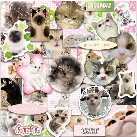 50PCS Retro Style Cats Graffiti Stickers Cute Cat Cartoon Decal DIY Luggage Phone Guitar Scrapbook Waterproof Sticker Kid Toy