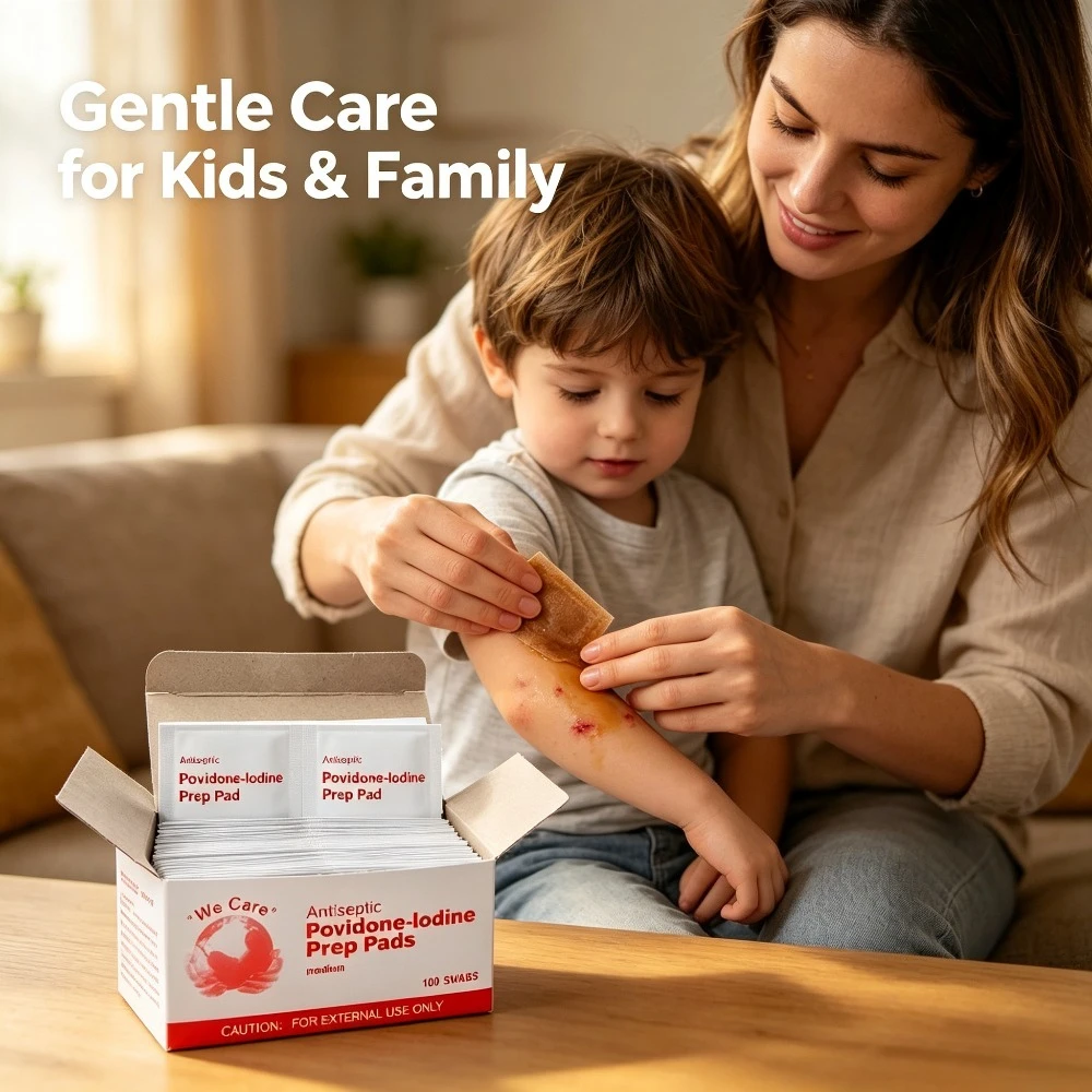 Povidone-Iodine Disinfectant Wipes, Used for Wound and Item Disinfection. Individually Wrapped. Non-Woven Fabric Material.