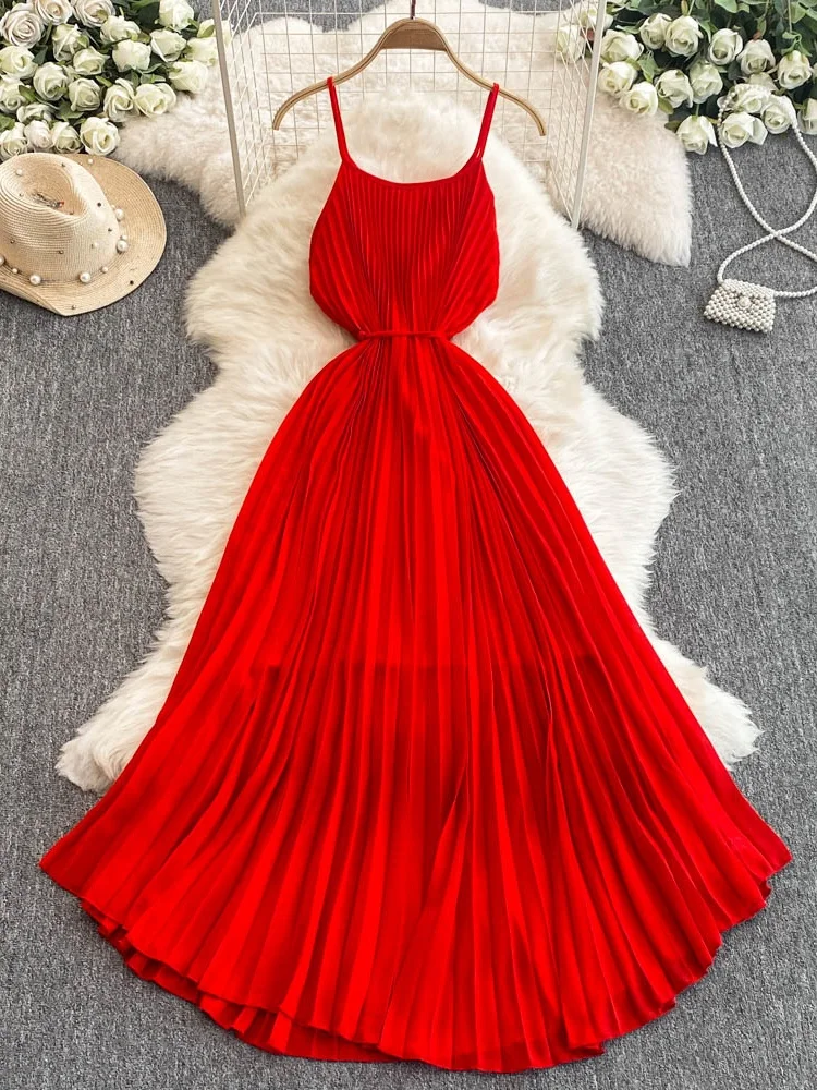 Vestido longo e em linha a, vestido psado, férias na praia, moda casual, alça sem costas, saia solta, estilo corean...