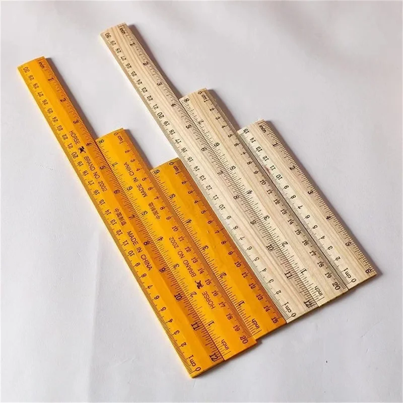 Yellow Wooden Straight Ruler 15/20/30cm Single Sided Double Scale Ruler Student Stationery Office Precision Measuring Tool