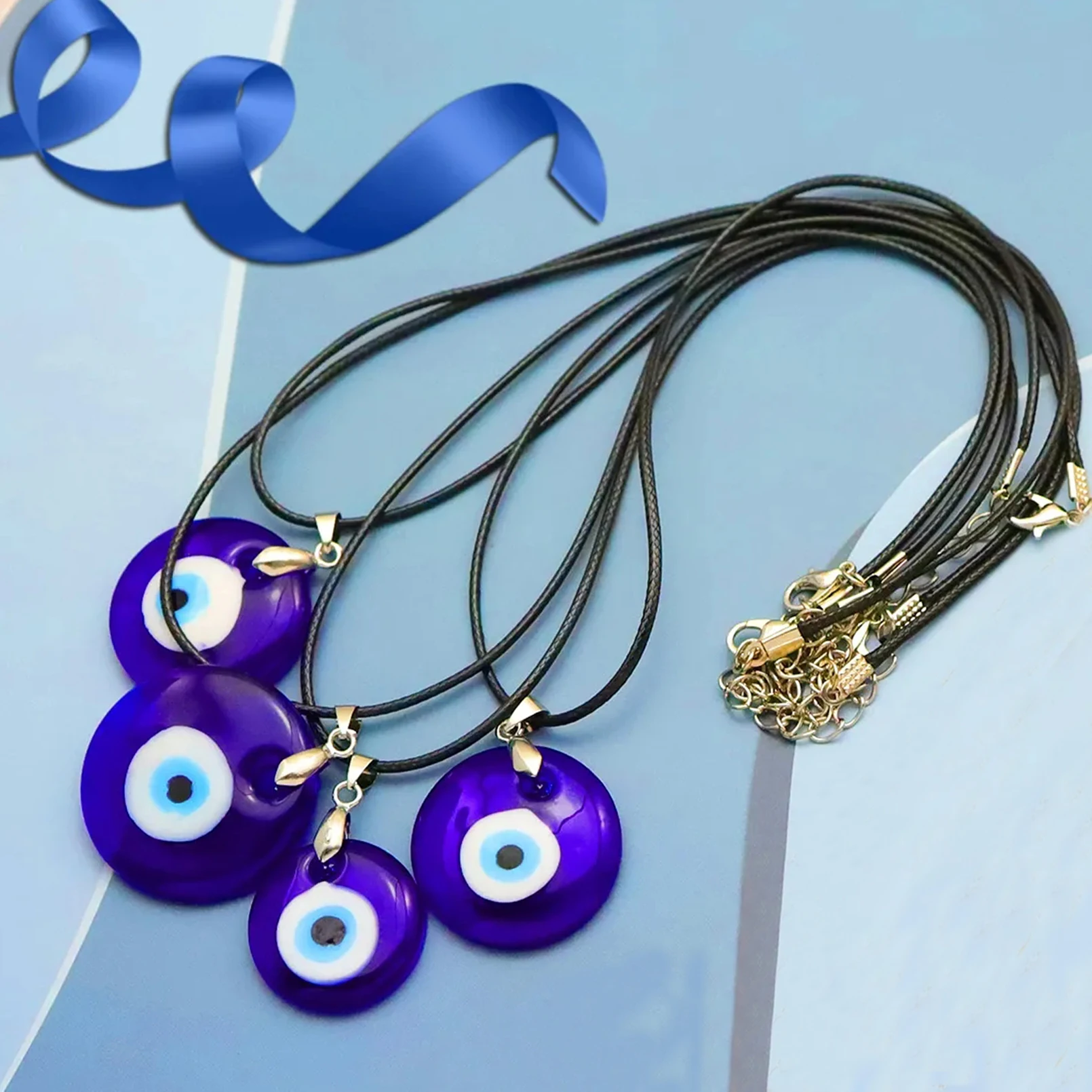 Turkish Blue Evil Eye Necklace Glass Eye Leather Rope Chain Choker Round Pendants Lucky Necklace for Women Couple Jewelry Gift