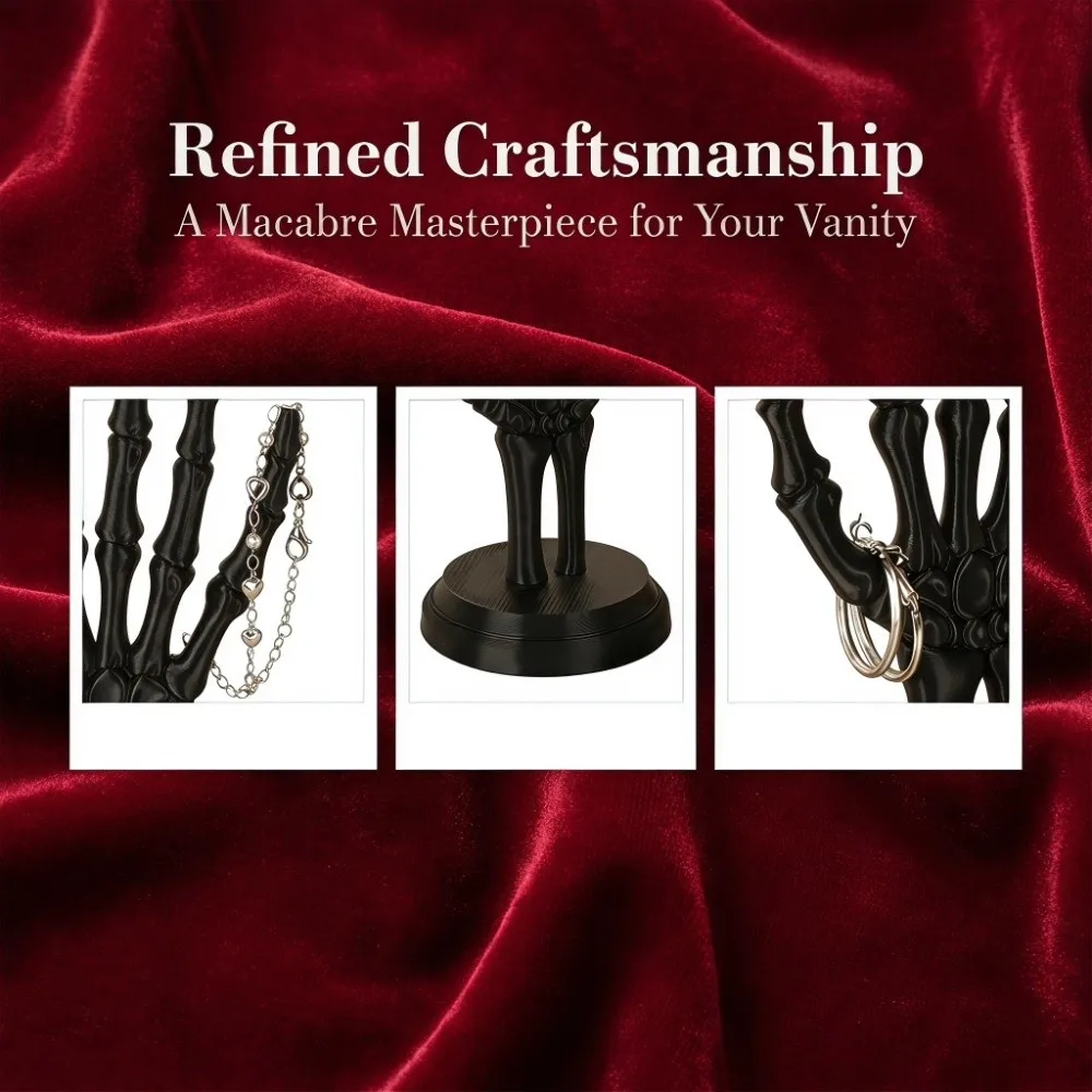 Dark Gothic Style Skull Hand Jewelry Stand Niche Dark Style with Base Retro Dressing Table Storage Rack Mysterious