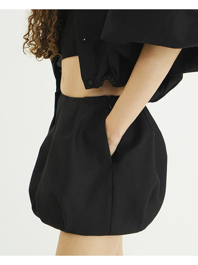Retro Japanese Style Casual High Waist Pumpkin Balloon Skirt Bubble Hem Half Body Puffy Skirts Women's Fashion Polyester