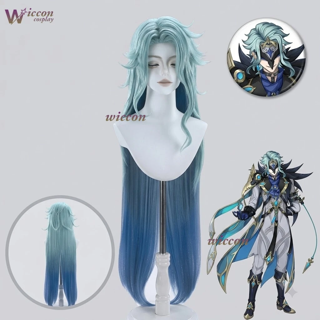 Perruque de cosplay Il Dottore (Docteur) Genshin Impact pour homme adulte, cheveux longs de 110 cm, qualité supérieure