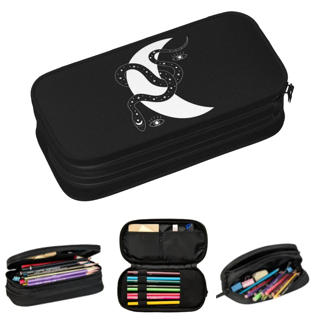 

Gray Giant Snake Entangled And Moon Tones Pencil Cases for Student Gifts Pen Box Pencil Bag Big Capacity Pencil Pouch