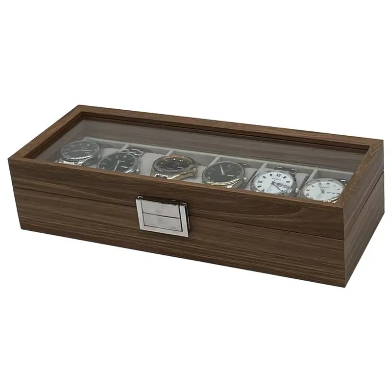 Black Walnut Wood Watch Organizer Box with 6 Slots for Display and Storage