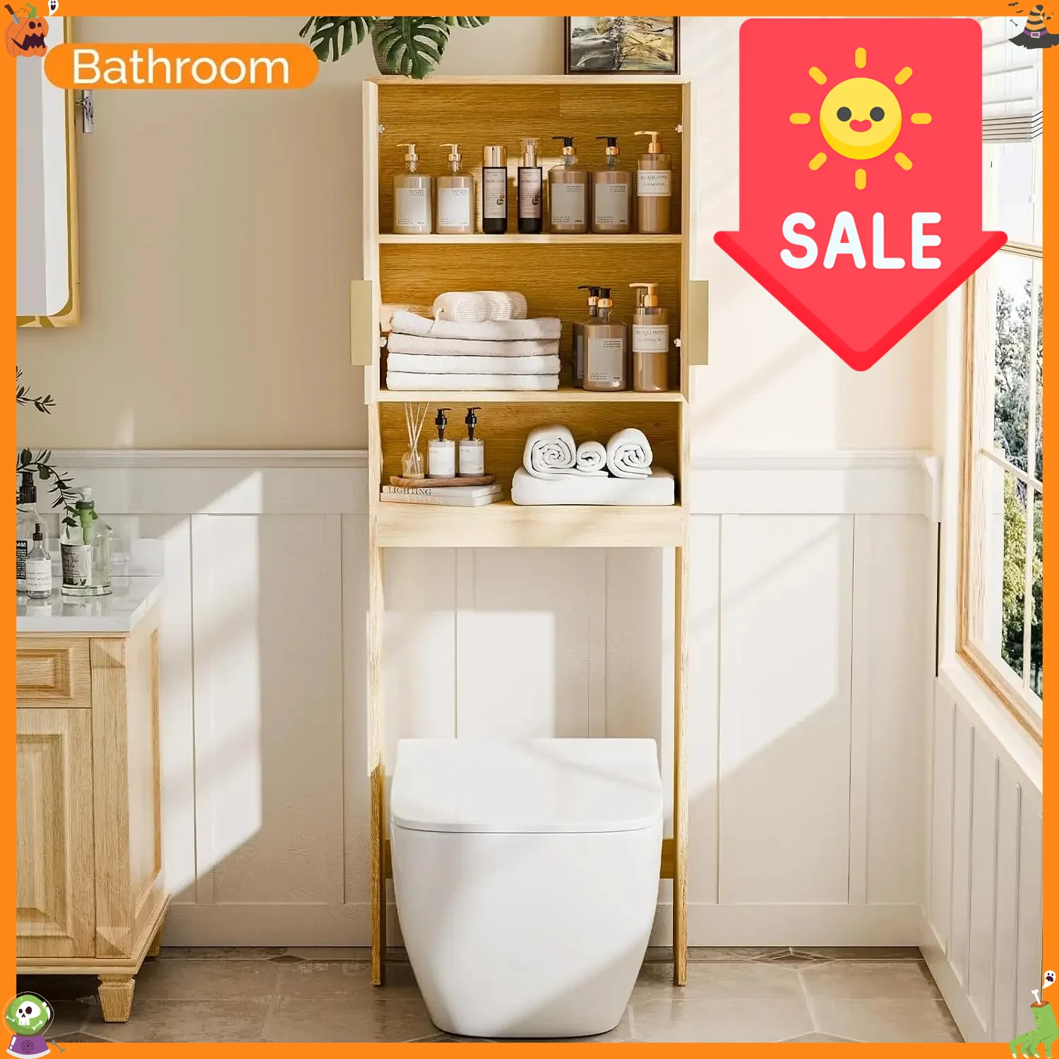 

Шкаф для хранения над унитазом с рифлеными дверцами, современный органайзер для ванной комнаты с 2 рифлеными дверцами, деревянный шкаф для хранения