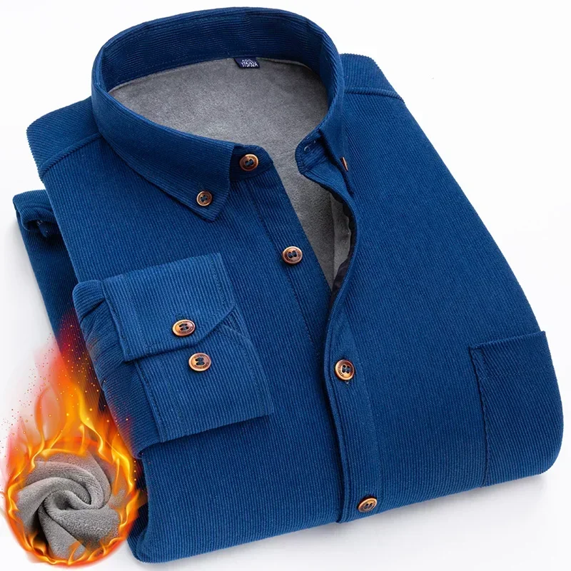 

Men's Corduroy Fleece Warm Plaid Classic Style Regular Fit Velvet Large Size Thick Casual Shirt Male Brand Clothes Plus L-6XL