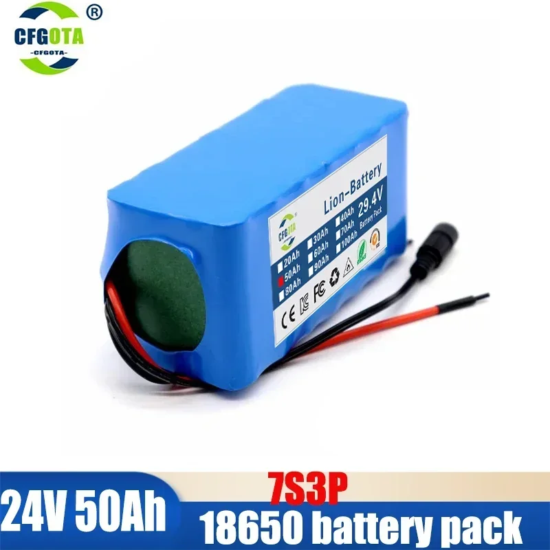 2024 Upgrade 24V 50Ah Electric Bike Moped 7S3P 18650 Li-ion Battery Pack Electric Scooter Li-Ion Battery Pack + 2A Charger