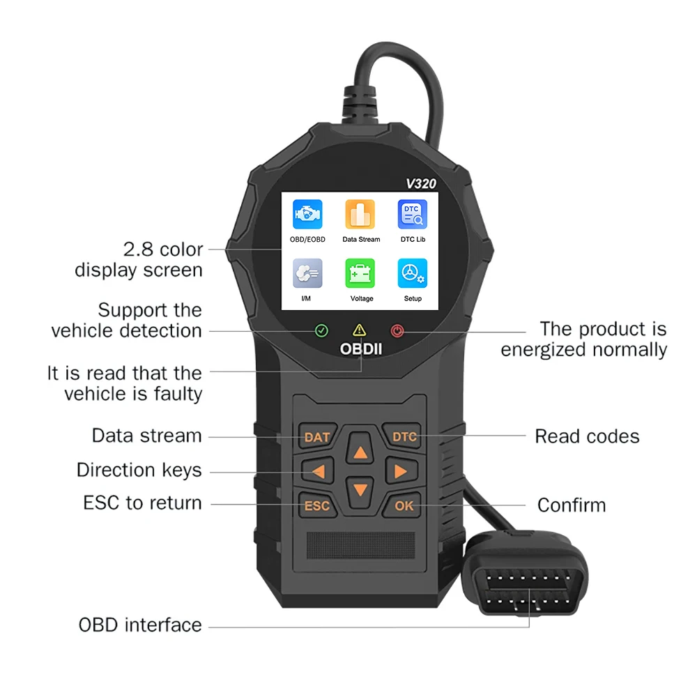 Fault Code Clear Digital Display Car Diagnostic Tools OBD 2 Scanner Engine Battery Tester Universal 16 Pin V320 OBD2 Code Reader