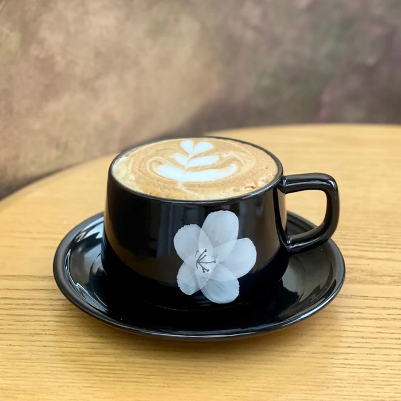 Creative Floral Pattern Cute Cups, Household Office Items Porcelain Water Mug, Minimalist style Coffee Cup and Plate Combination