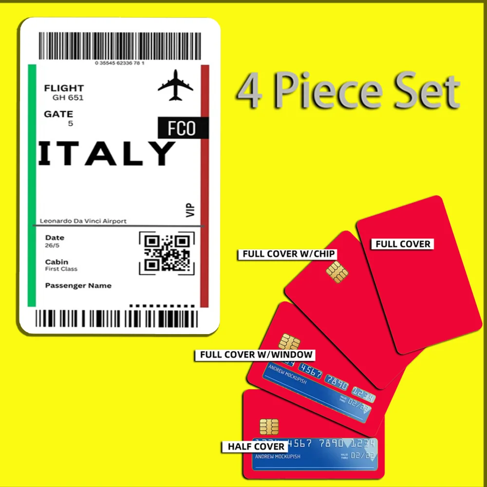 Flight Ticket Airplane Boarding Pass Stickers For Debit Bank Credit Cards Metro Bus Pass Sticker Decoration Cover 4PCS Card Skin