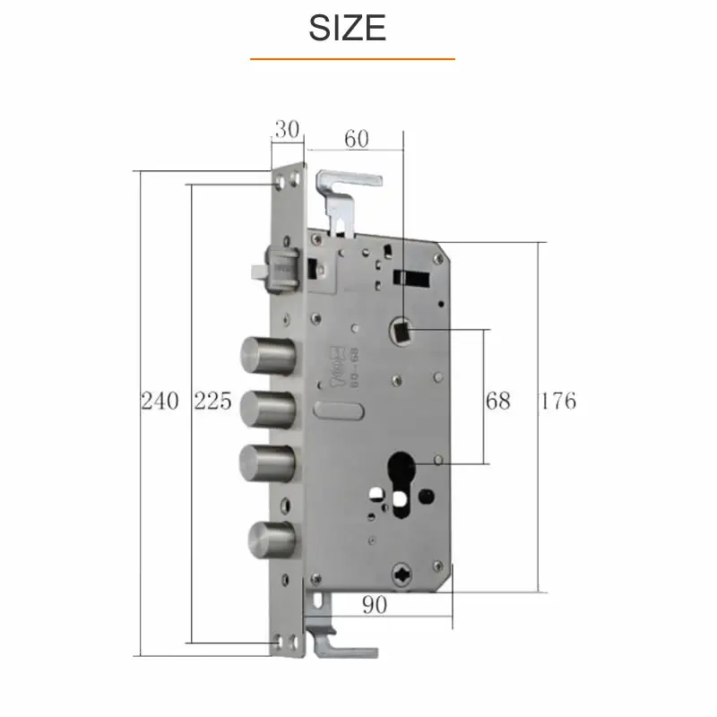 Strong durable, 6068Intelligent fingerprint lock body/cylinder,panel size 30*240, stainless steel body, for Security door lock