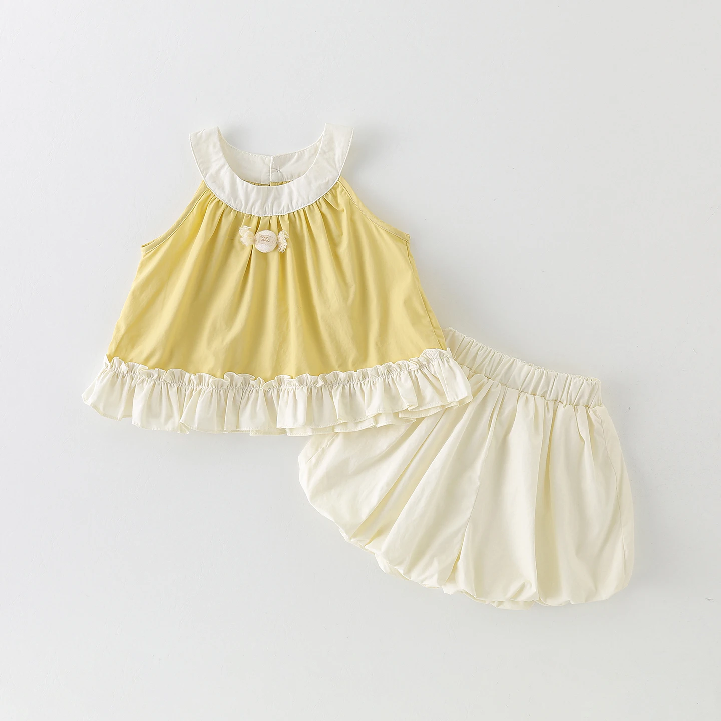 

Cute Summer Outfit for Girls Baby Set Heart Design Vest And Shorts Lightweight Breathable Cotton round Neck Two-Piece Set