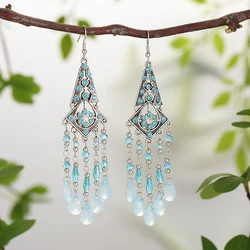 New Bohemian Rhinestone Water Drop Earrings for Women Ethnic Long Crystal Tassel Earring Party Vacation Jewelry