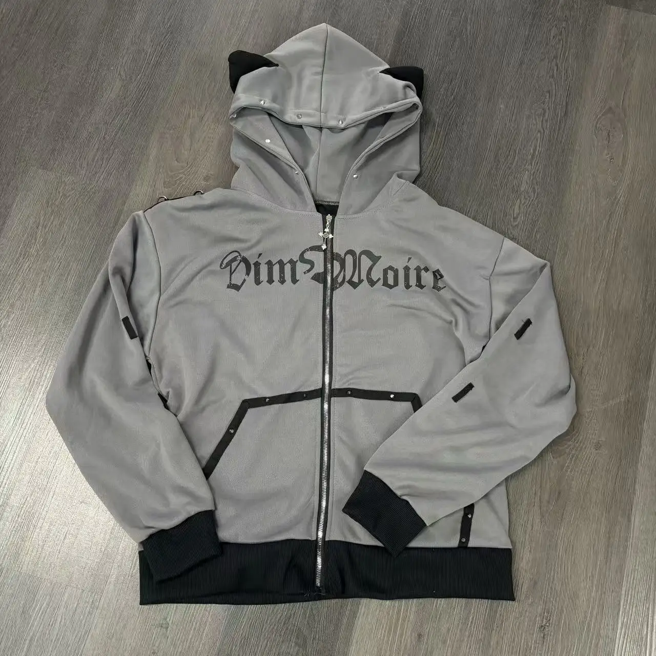 Dark Gothic Autumn Winter 2000s Hooded Cross Cat Ear Subculture Y2k Punk Zipper Sweatshirt Jacket Harajuku Casual Jacket Coat