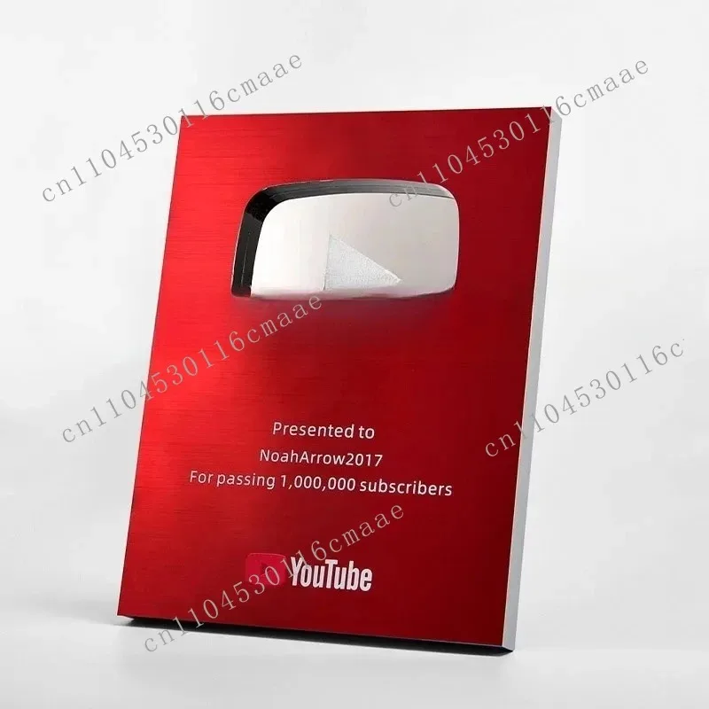 Personalized YouTube Silver Play Button 100K Subscribers Award Plaque Home Office Wall Display Gift