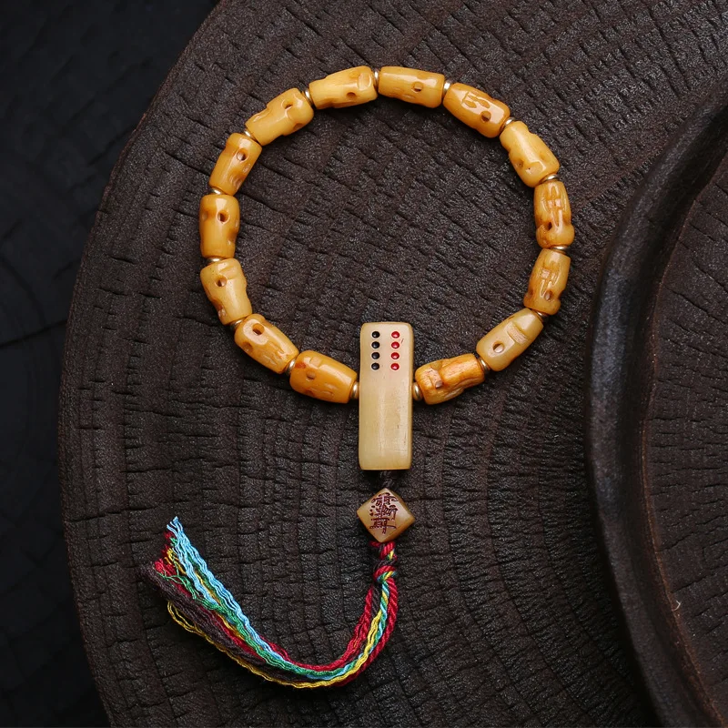 Tibetan Carving Yak Bone Dice Three-Way Turquoise Accessory Vintage Bracelet
