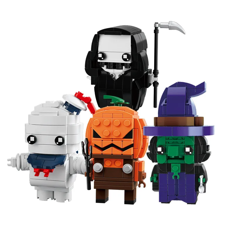 

MOC Halloween Ghost Pumpkin Brickheadz Building Blocks Set Horror White Stay Puft Marshmallow Man Toys For Holiday Special Gifts