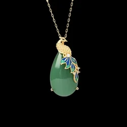 Green Jade Phoenix Pendant Chinese Vintage Natural Jewelry 925 Silver Gemstones Accessories Necklace Chalcedony Gift Charm