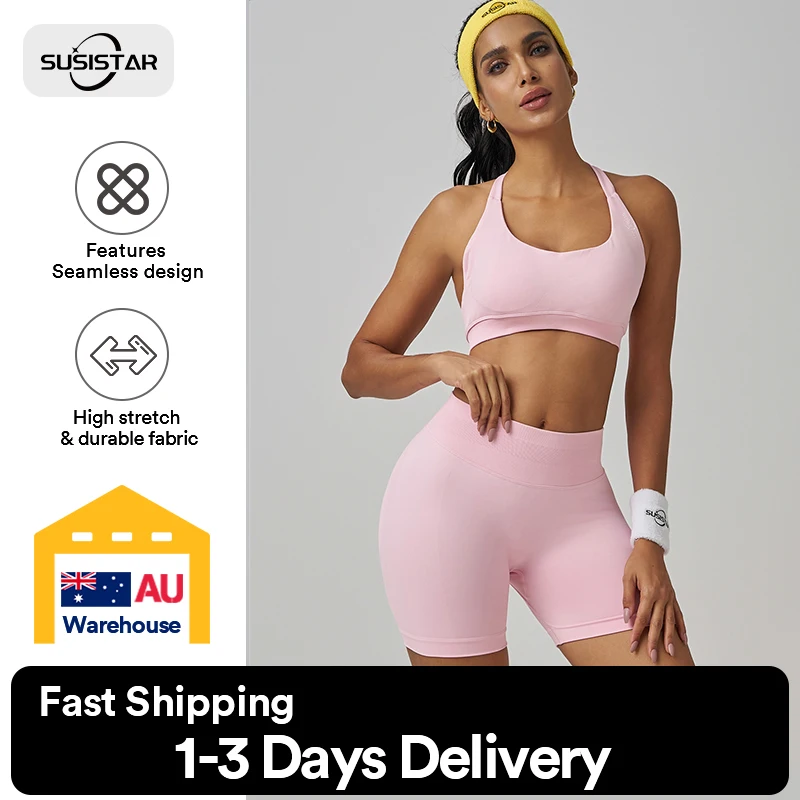 SUSISTAR Casual Workout Sets Two Piece Outfits for Women Ribbed Crop Tank Top High Waist Leggings Active Wear