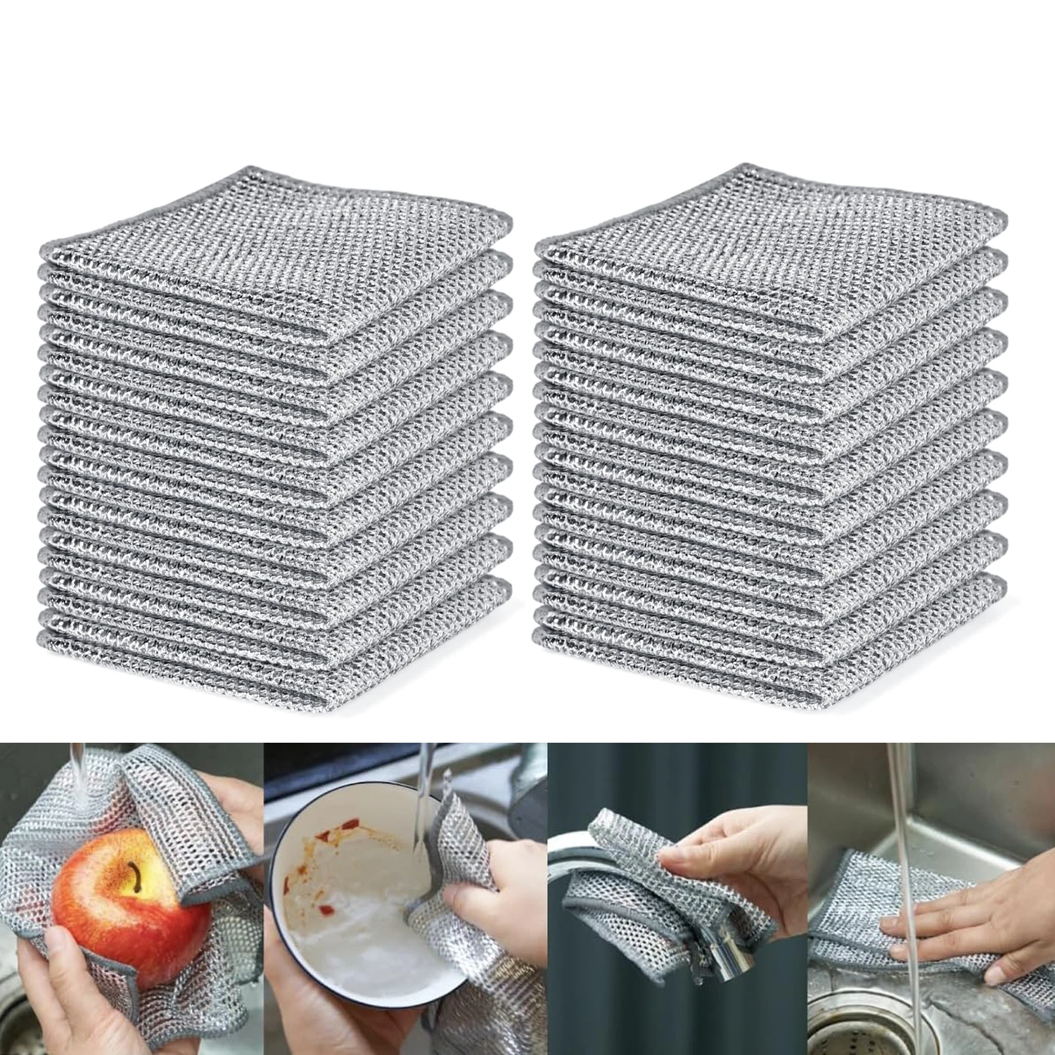 5/10/20/30PCS Dishcloths Multi-purpose Wire Dishcloth Wet & Dry Wire Dishcloth Kitchen Cooktop Dishwashing Cloths Daily Cleaning