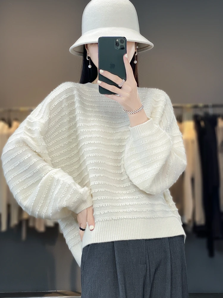 Large size Women's Sweater Long Sleeve tops and knitted O-Neck pullovers 100% Wool Thick Warm Outerwear Fashion Trends Aesthetic