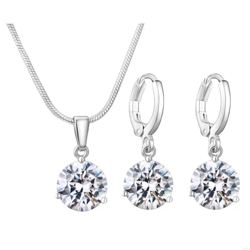 Necklace Earrings Set for Women Girls Crystal Jewelry Silver Earrings Necklace Pendant Christmas Gifts 55KA
