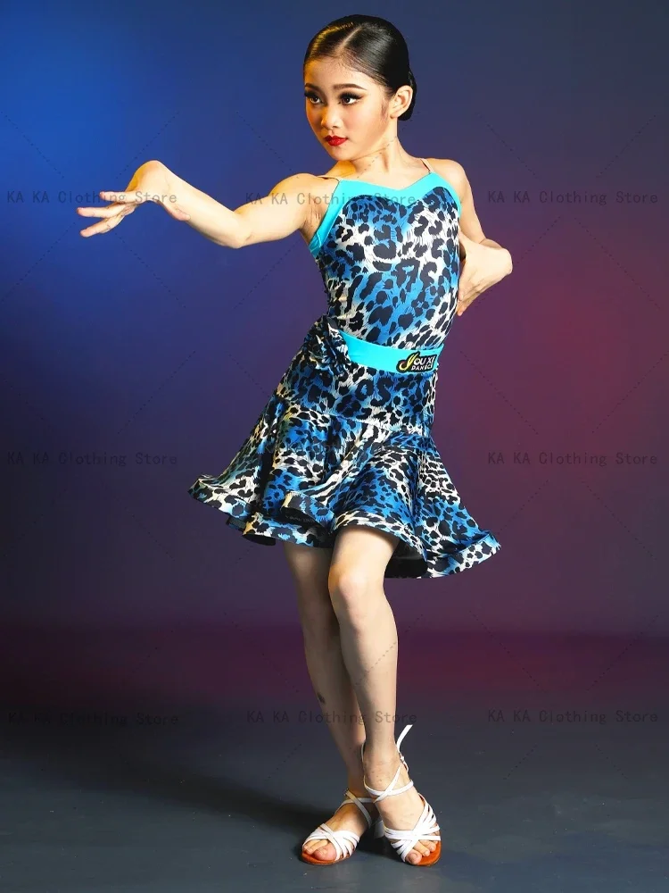 Leopard Tango Latin Dance Dress Girls Latin Dance Clothes Cha Cha Rumba Samba Dance Skirt Girls Competition Ballroom Dress Kids