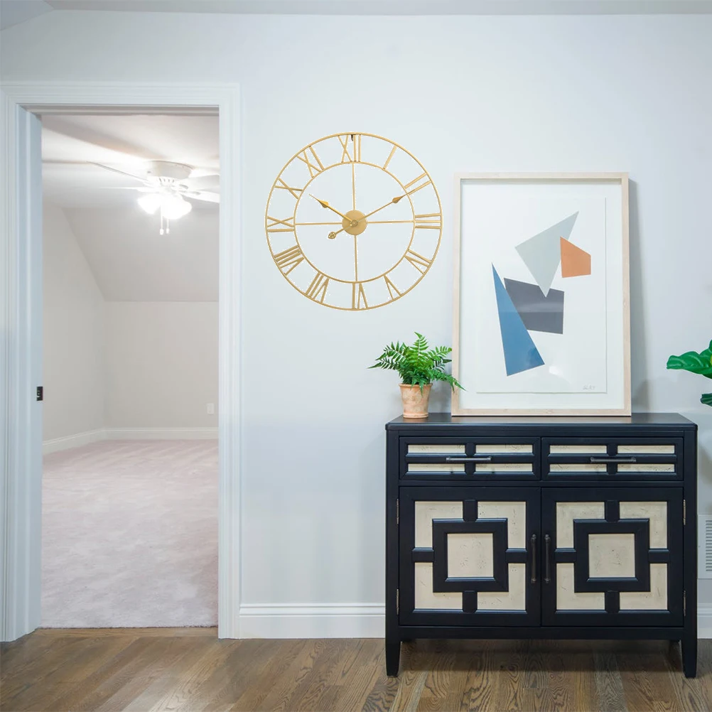 

Silent Simple Design Hanging For Living Room Bedroom Kitchen Decor Fashion Chic Wall Hanging Retro Clock Golden Embroidery Iron