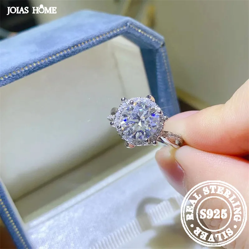 JOIAS HOME Sterling Silver 925 Royal Estate 2 Ct D Moissanite Gemstone Eight Heart Eight Cut Women's Wedding Ring Fashion Style