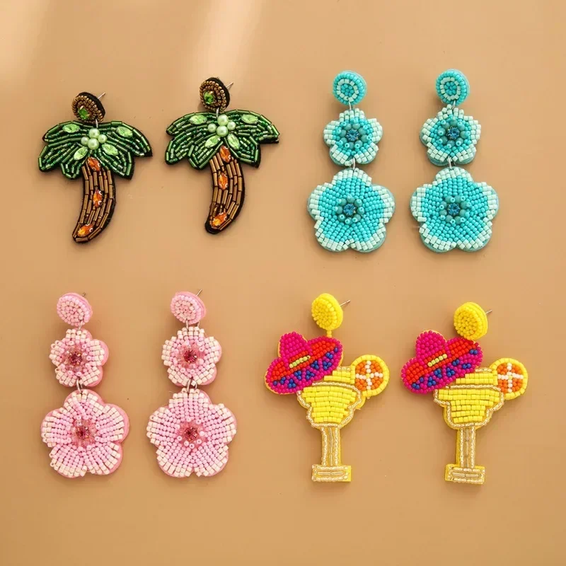 2025 Handmade Bead Earring Originality Flowers Goblet Design Hand Knitting Bohemia Beaded Earrings For Women