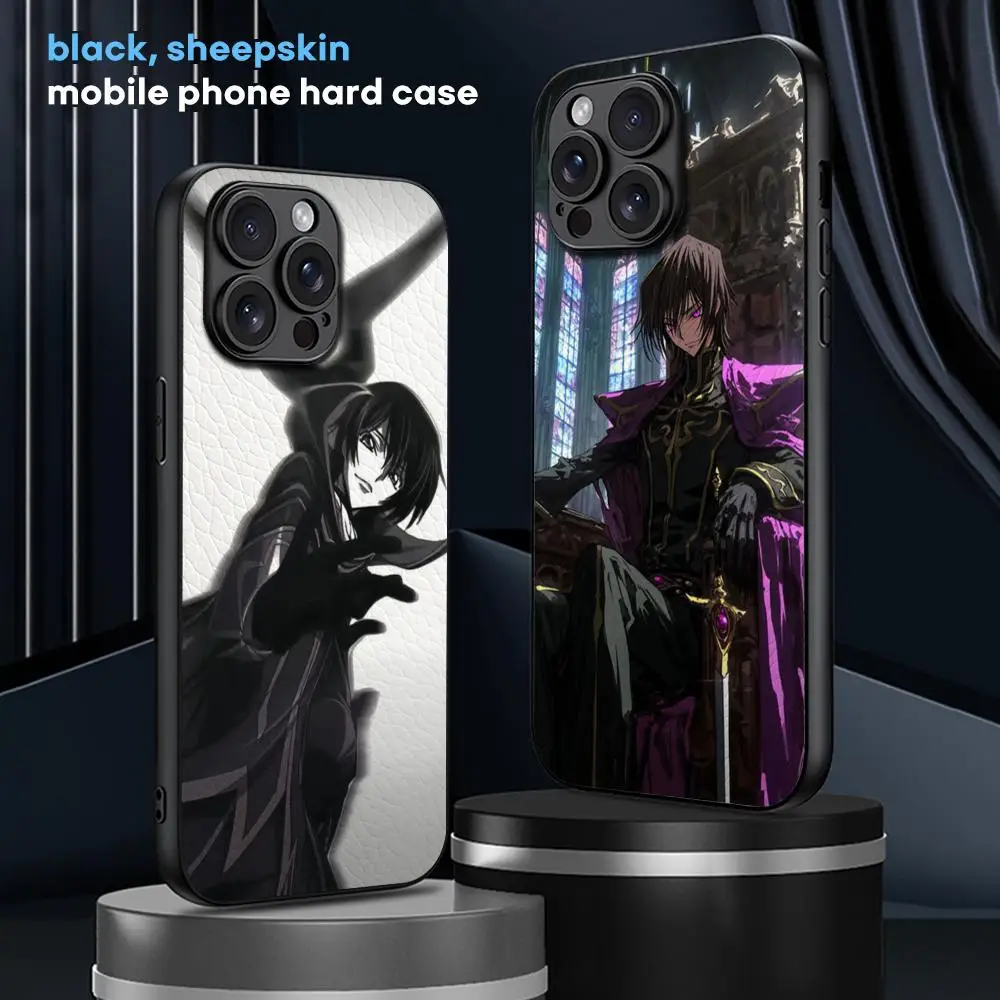 Code geass Classic Anime pattern Phone Case For iPhone 16 15 14 13 12 11 Plus Pro Max Limited Black hard case Sheepskin