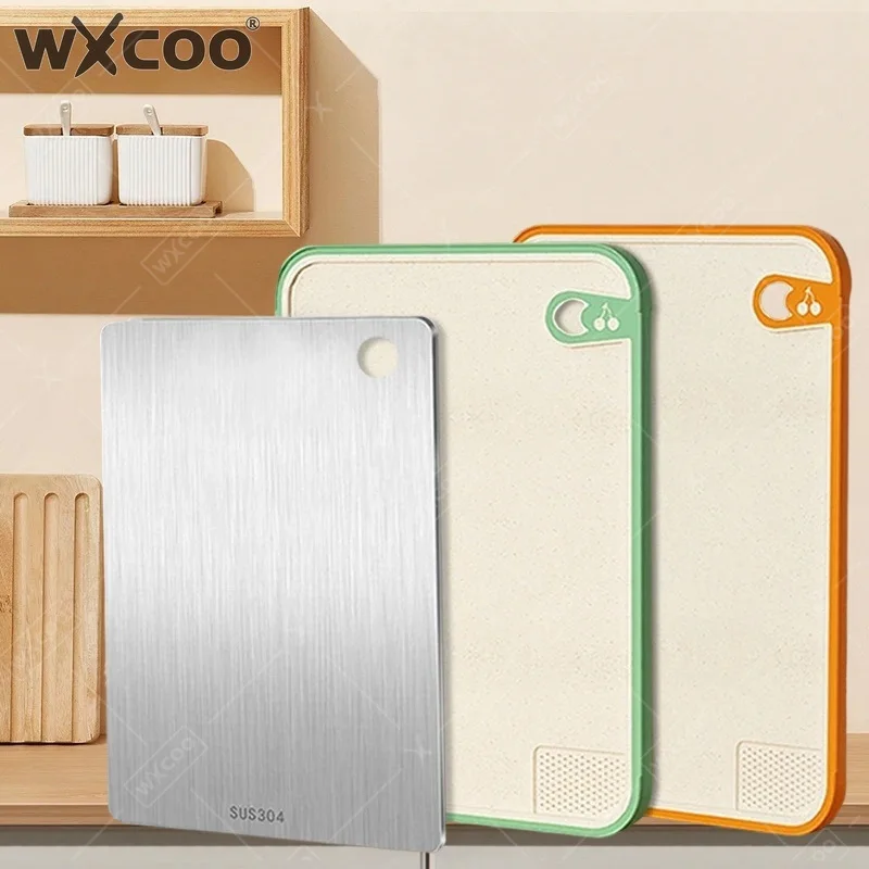 WXCOO 1PCS Stainless Steel Double Sided Anti-bacterial Cutting Board Chopping Board Meat Fruit Kitchen for Food