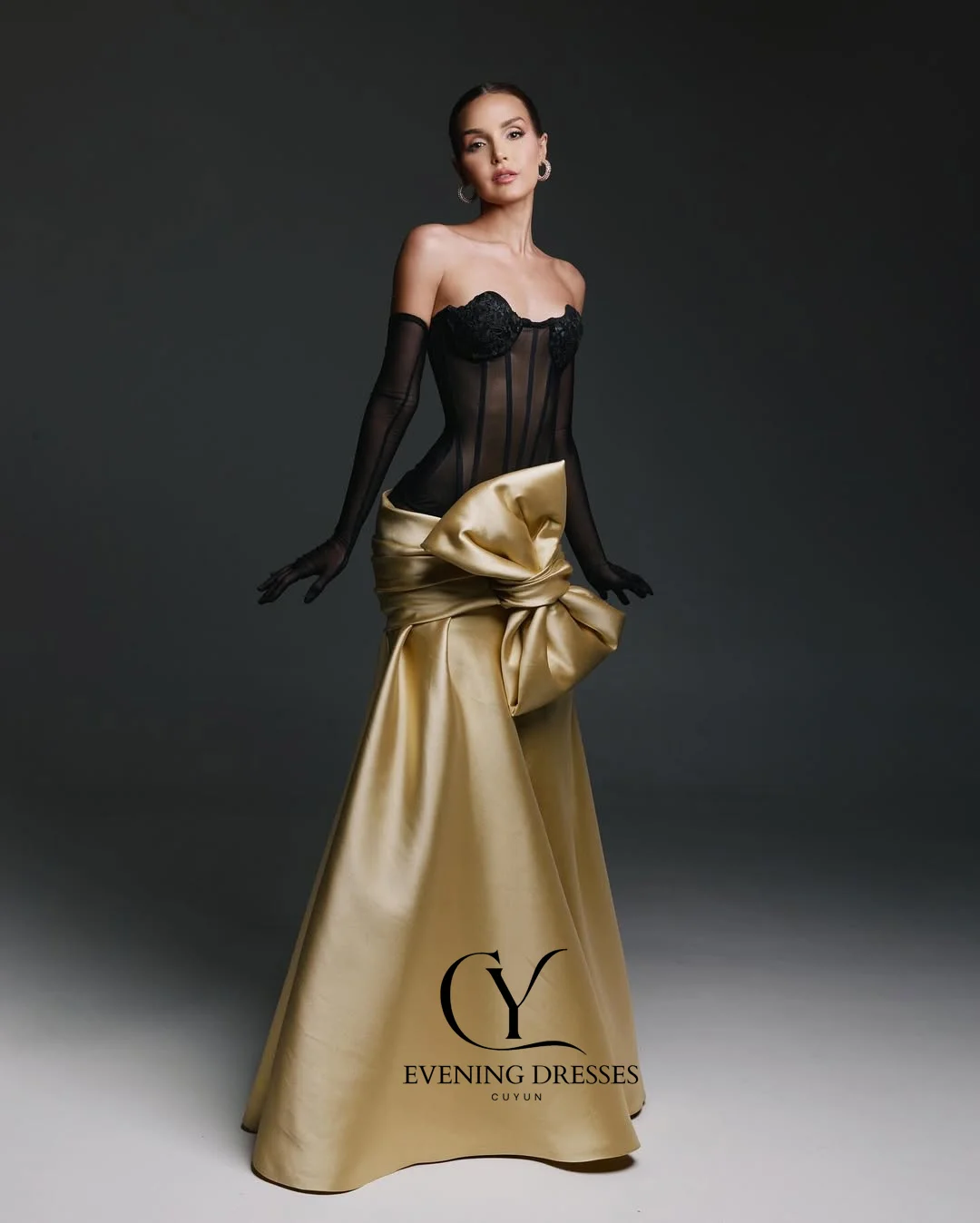 Suknia wieczorowa CUYUN, syreni krój, seksowna, bez ramiączek, długa suknia balowa z iluzją, z kokardą, suknia na wesele, szyta na miarę, damska suknia na przyjęcie, suknia galowa.