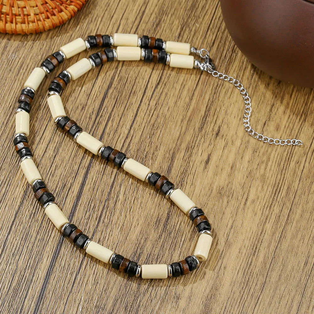 Vintage Herren Halskette aus schwarzen Holzperlen, Bohemian-Stil, Naturstein, Kokosnussschalen-Kette, modischer Schmuck, trendige Accessoires – Detail 6