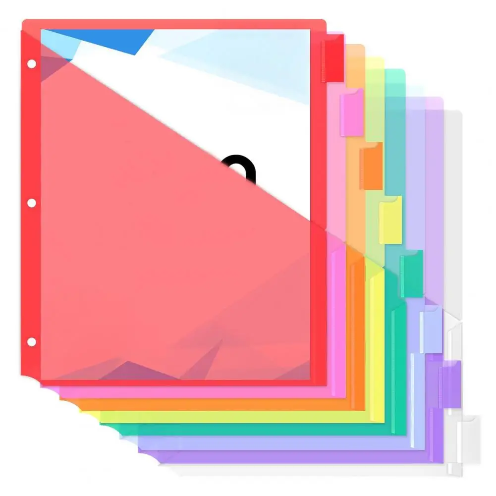 8 فواصل مجلدات علامات التبويب فواصل ملونة مع جيوب لسهولة التنظيم 8 عبوات من علامات تبويب مقسم الكتب 3 للمدرسة