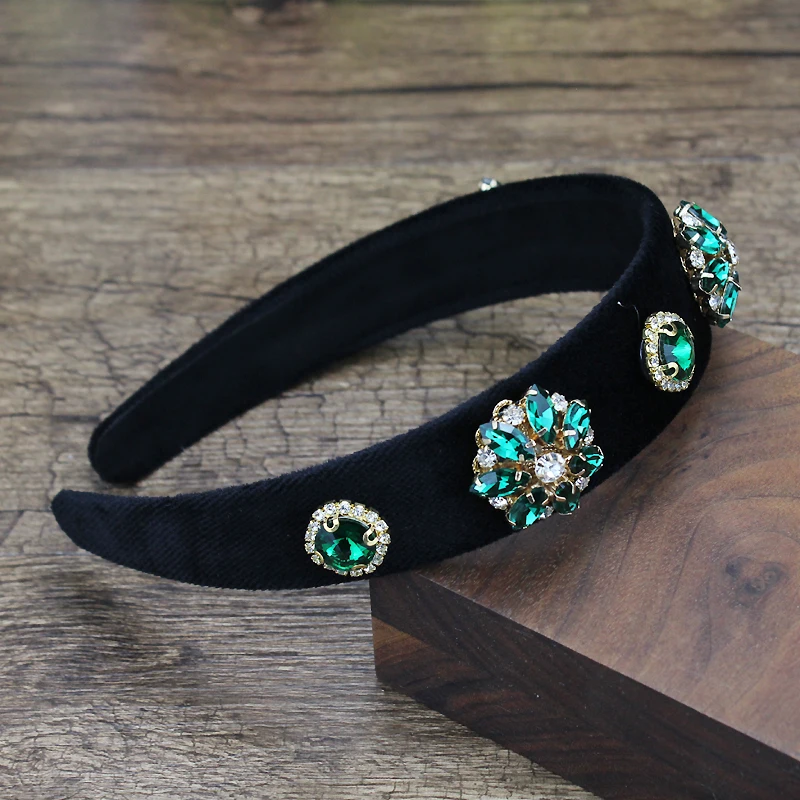 Champagne Green Round Crystal Headbands Diamante Handmade Hairbands For Women Simple Hair Jewelry