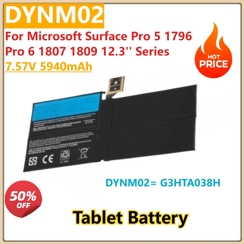 

New Replacement Laptop Battery 7.57V 5940mAh DYNM02 G3HTA038H For Microsoft Surface Pro 5 1796,Pro 6 1807 1809 12.3'' Series