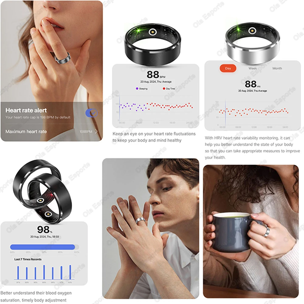 New IP68 & 5ATM Waterproof Smart Ring For Samsung Xiaomi Ring Men Women HRV Heart Rate Blood Oxygen Sleep Monitor Smartring 2024