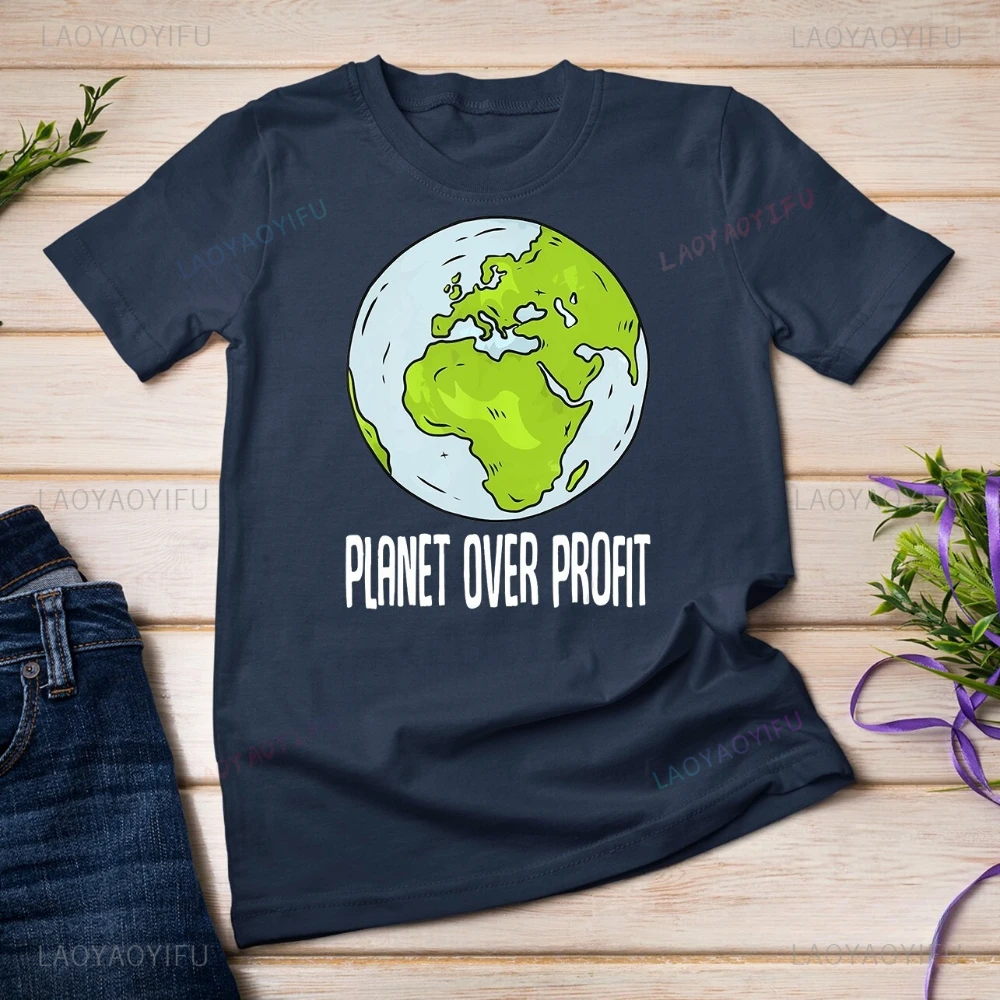 Planet Over Profit Recycle Save The Environment Earth Day T-shirt stampata Top Proteggi l'ambienteT-shirt Earth Tops