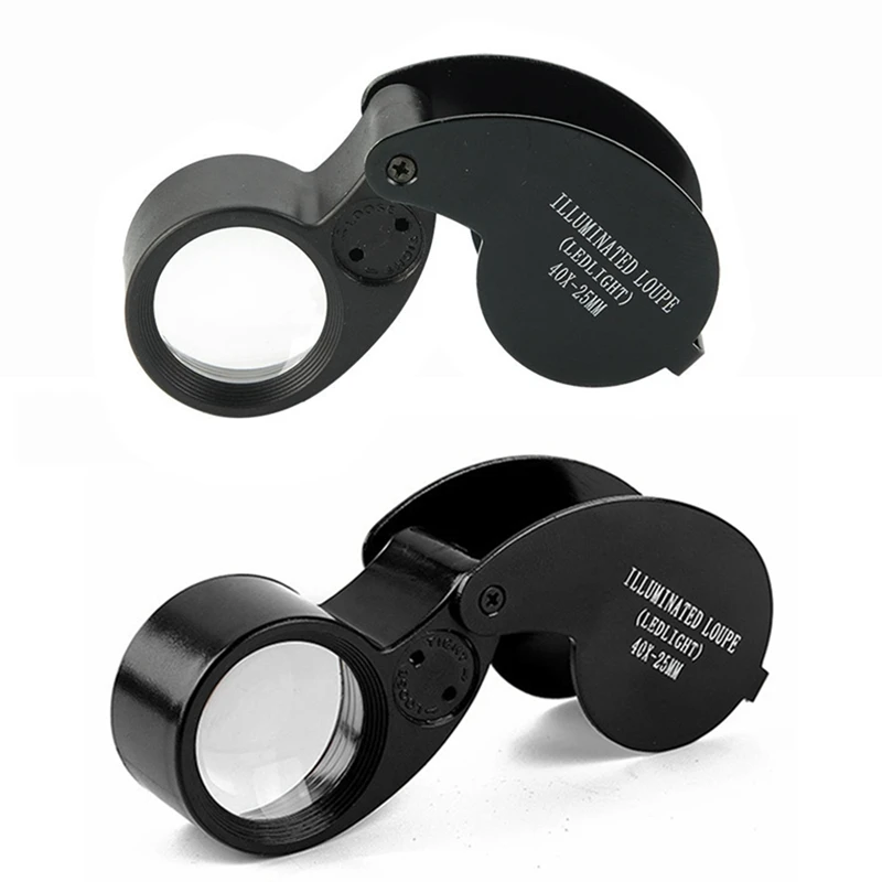 40 Times Double LED Lamp Folding Magnifying Glass Is Suitable For Jade Jewelry Collection And Appreciation Durable Silver