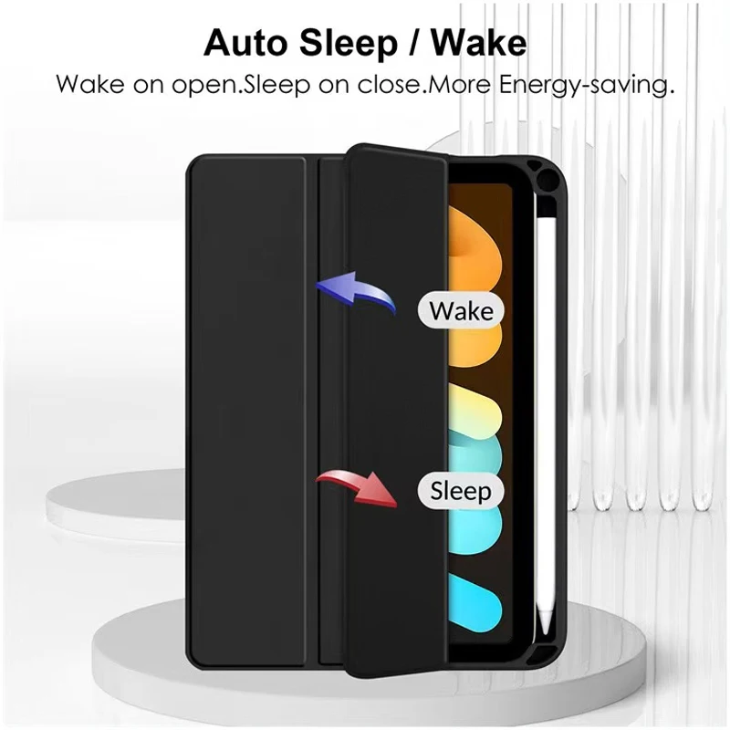 Flip Tablet Cover per iPad Mini 6 8.3 ''2021/Mini 7 2024 (A17 Pro) A2995 Acylic Back Case con portapenne Sveglia/Sleep automatico
