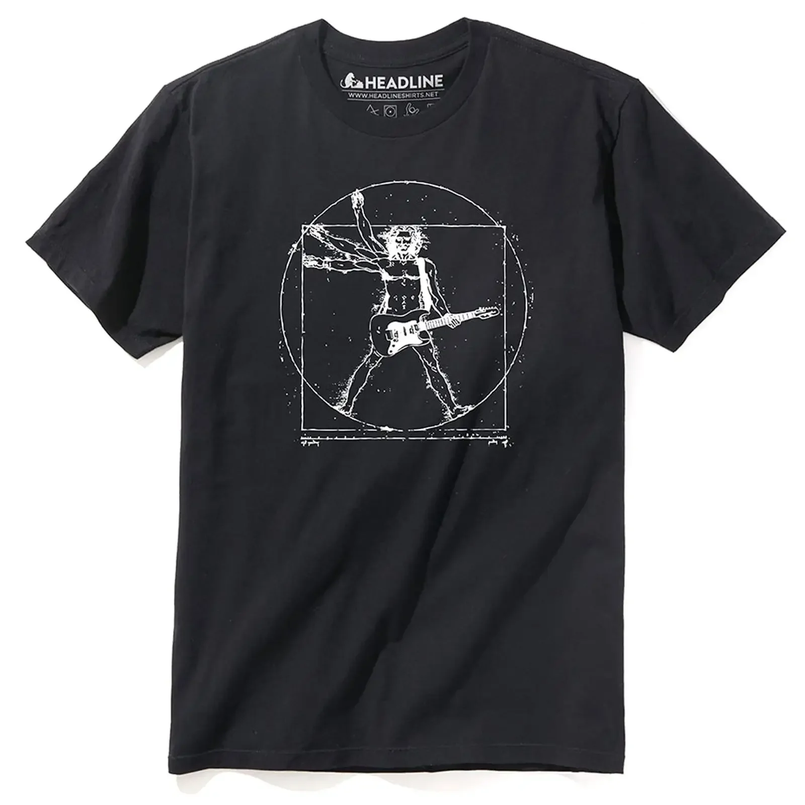Men's Da Vinci Rock Designer T Shirt Cool Guitar Vitruvian Windmill Solid Threads vintage Washed Unisex Stylish graphic