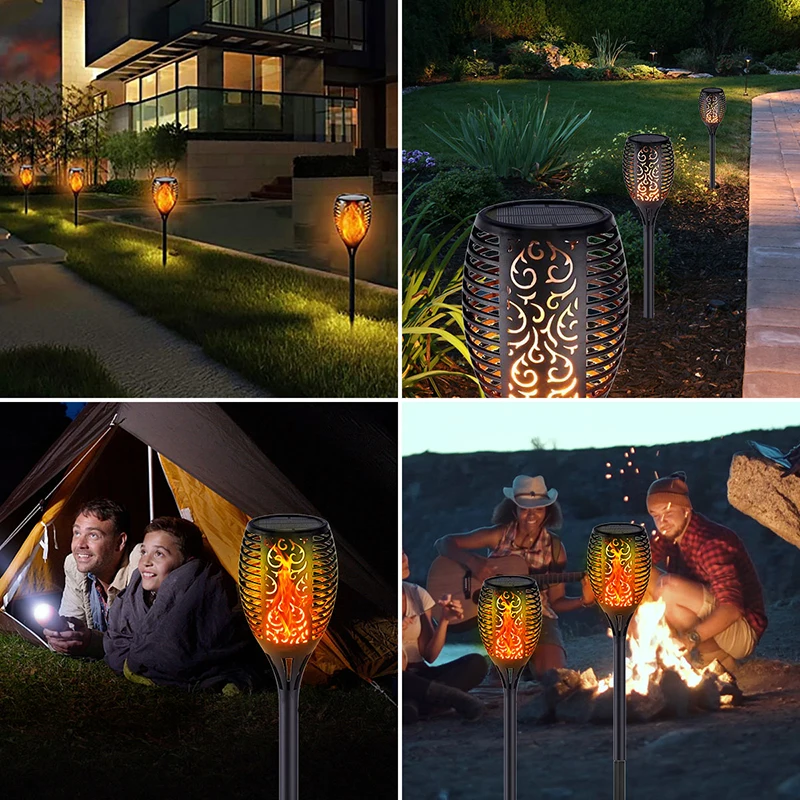 LED Solar Flame Lamp Camping Outdoor Waterproof Landscape Lawn Lamp Dancing Flicker Lights For Garden Decor