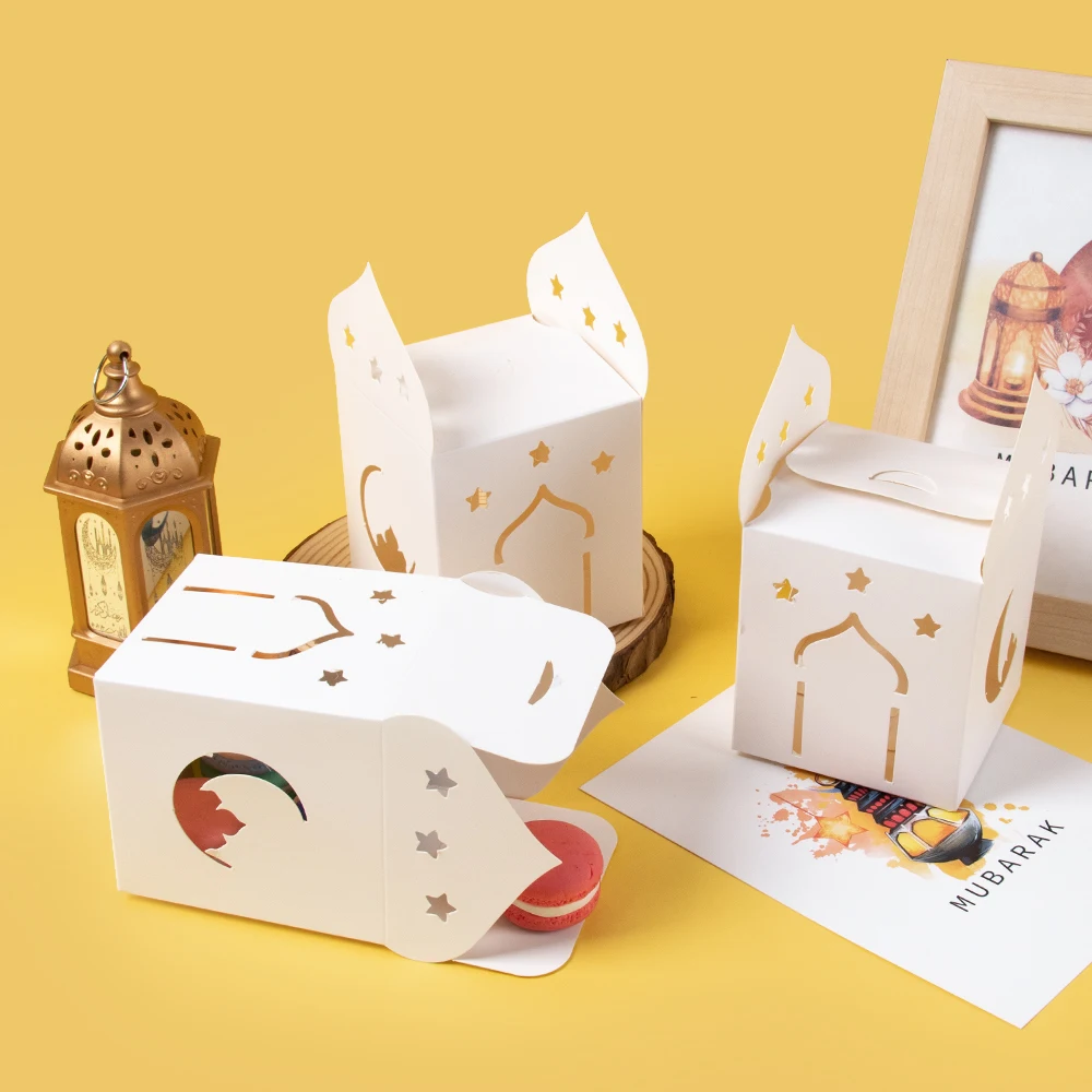 10/20 stücke Ramadan Dekoration Hohl Stern Mond Cookie Geschenk Verpackung Box Eid Mubarak Candy Boxen Islamischen Muslimischen Party Liefert